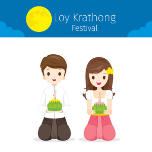 灯节节, 男孩和女孩在国家服装坐, 庆祝和文化的泰国, 亚洲, 盛宴, 季节, 宗教