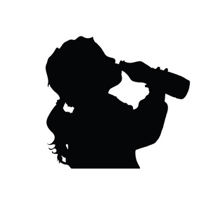 孩子喝水从瓶子剪影照片