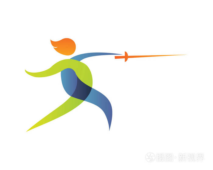 现代夏季体育标志符号-击剑剪影