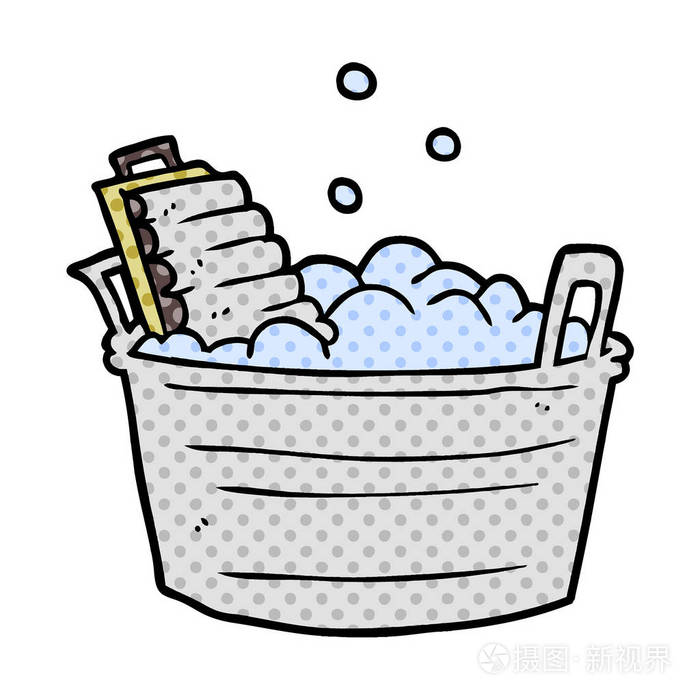 卡通旧洗衣搓板和水桶插画-正版商用图片0808rq-摄图新视界