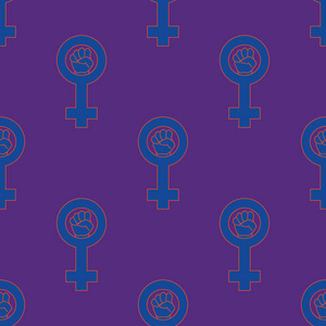 紫色和蓝色多彩的金星镜子女权主义无缝模式。矢量图形设计