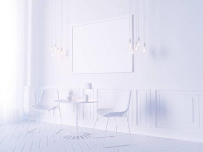 客厅内墙模拟白色背景, 3d 渲染, 3d 插图