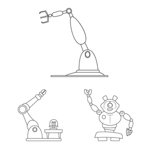 机器人和工厂图标的矢量设计。网络机器人与空间股票符号集