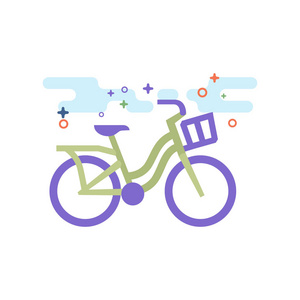 城市自行车图标轮廓平坦的颜色样式。矢量插图