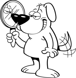 卡通狗拿着一面镜子图片