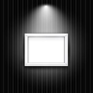 白色的相框，黑色条纹的墙上。与空白横幅矢量背景