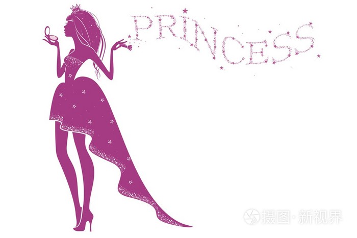 一个美丽的公主,在白色背景上孤立的剪影