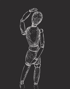 人体模特的白线矢量插图.黑板模仿.复古雕刻照片