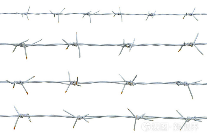 生锈铁丝网隔离在白色背景上