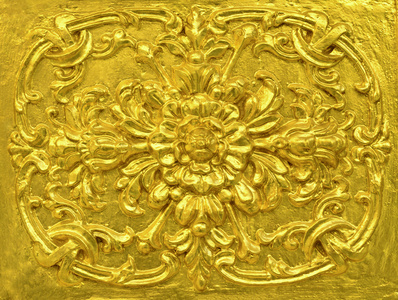 金色泰国的装饰图案，在寺庙的墙上