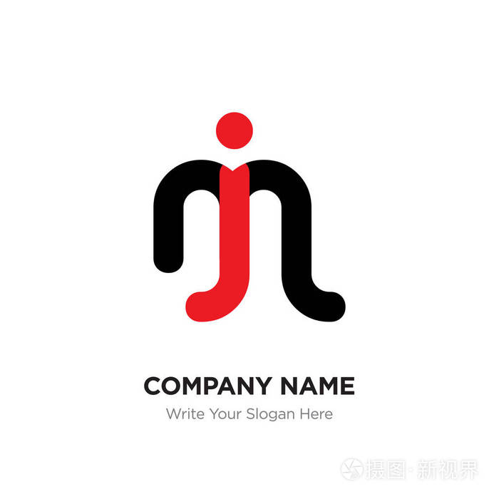 抽象字母 mj 或 jm 标志设计模板, 黑色字母表在插画-正版商用图片081