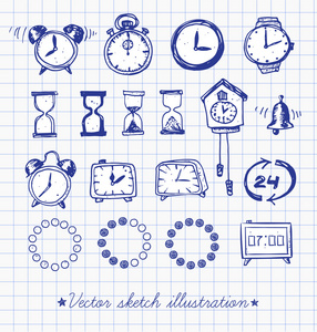 秒表涂鸦组的涂鸦素描手表照片