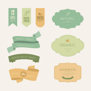 集天然标签和有机标签为绿色。复古标签和徽章设计