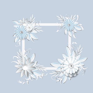 美丽的花框孤立的灰色背景白色花卉装饰元素