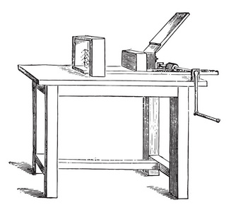 切割机为粘合剂块, 复古镌刻插图。工业百科全书 E。拉米1875