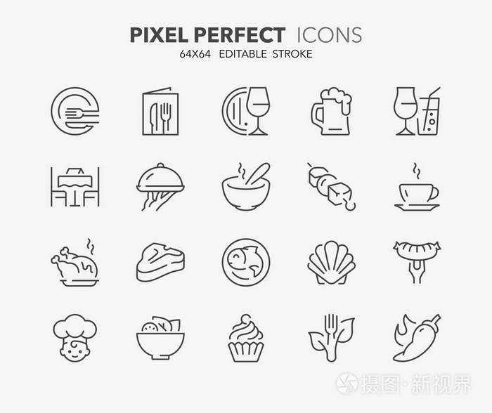 菜单餐厅细线条图标