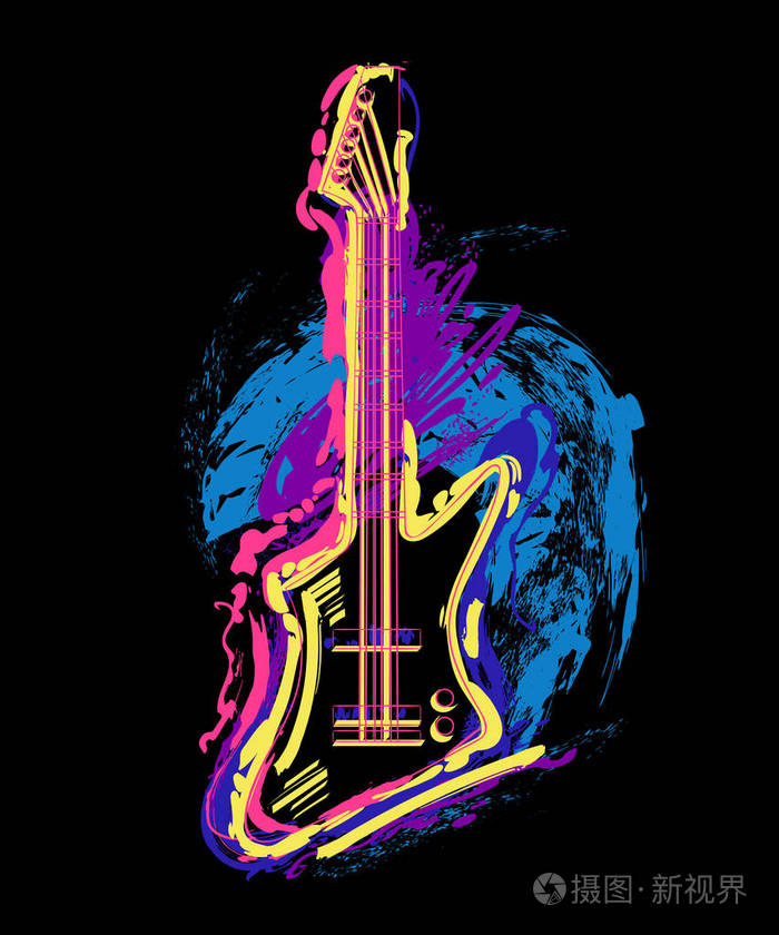 电吉他.手工画的垃圾样式艺术.复古色彩的设计.矢量插图