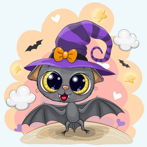 可爱的卡通蝙蝠在万圣节的帽子