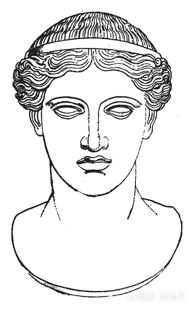 这是赫拉的照片在希腊神话中她被称为婚姻和出生女神复古线条绘画或