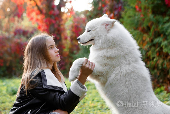 一个可爱的小孩子的户外肖像一个婴儿或蹒跚学步的女孩与她的狗一个