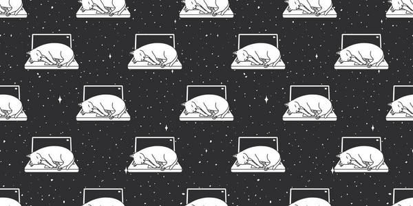 猫孤立小猫无缝模式矢量睡眠笔记本电脑壁纸背景黑色