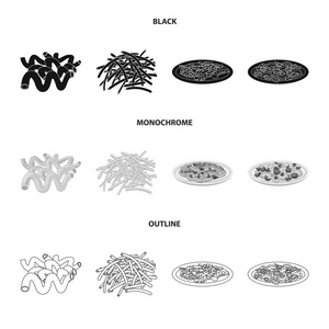 面食和碳水化合物图标的矢量插图。收集面食和通心粉矢量图标的股票