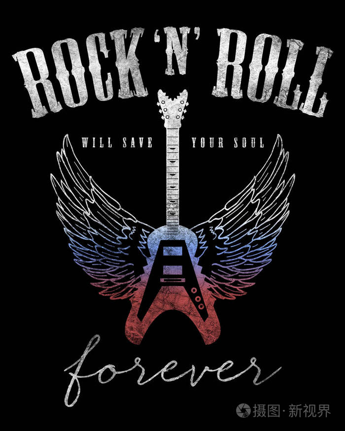 时尚平面设计与摇滚口号黑色背景 t恤衫摇滚乐