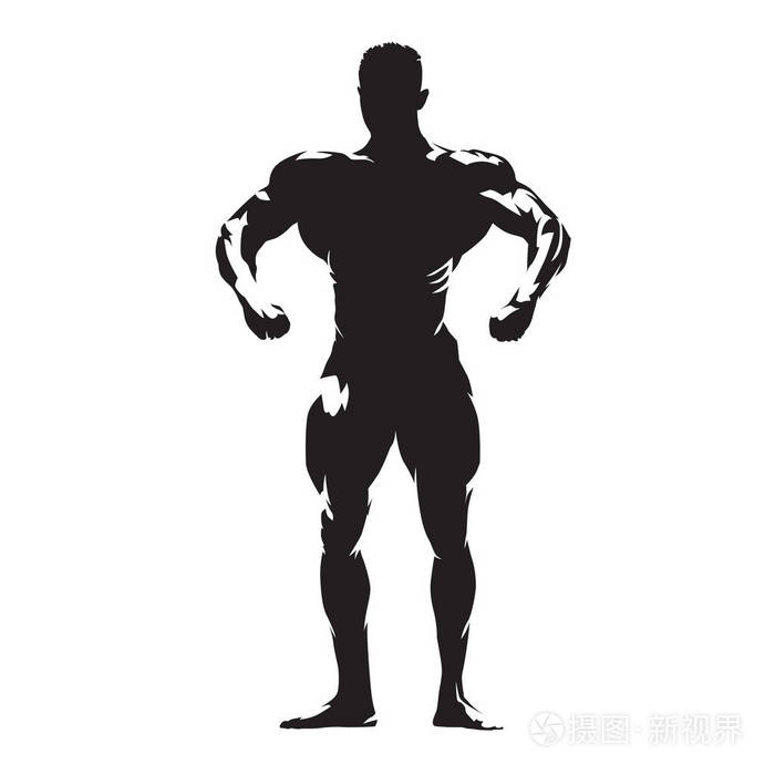 健美的大肌肉摆姿势, 孤立的矢量剪影