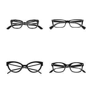 眼镜和框架图标的矢量设计。用于 web 的眼镜和附件股票符号集