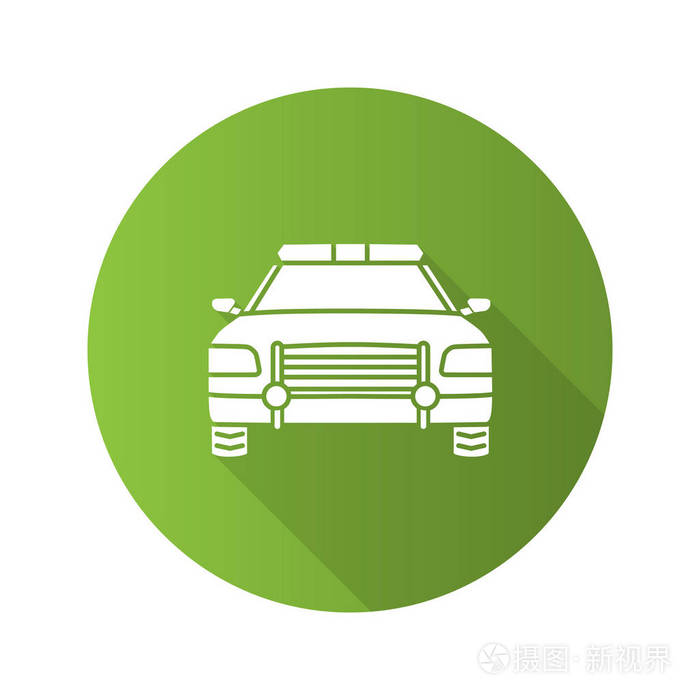 警车平面设计长阴影字形图标.矢量剪影插图