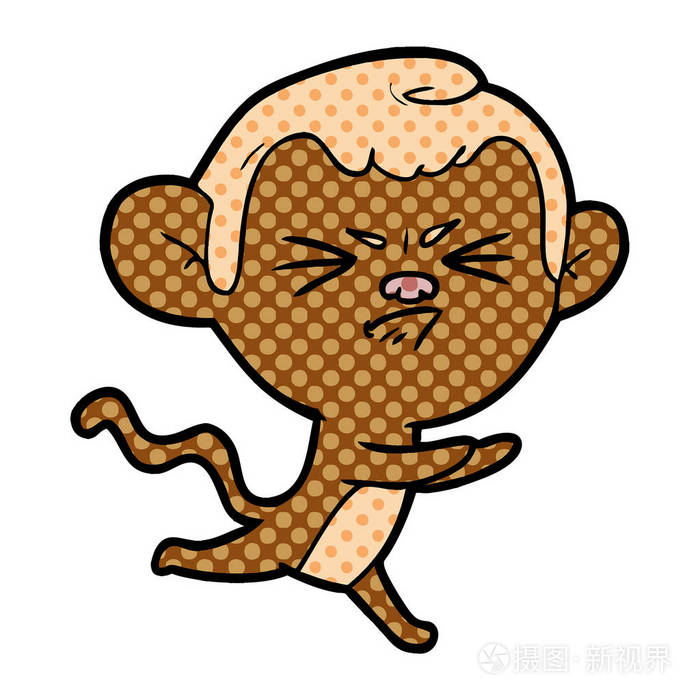 卡通动画片愤怒的猴子在白色中孤立的矢量例证