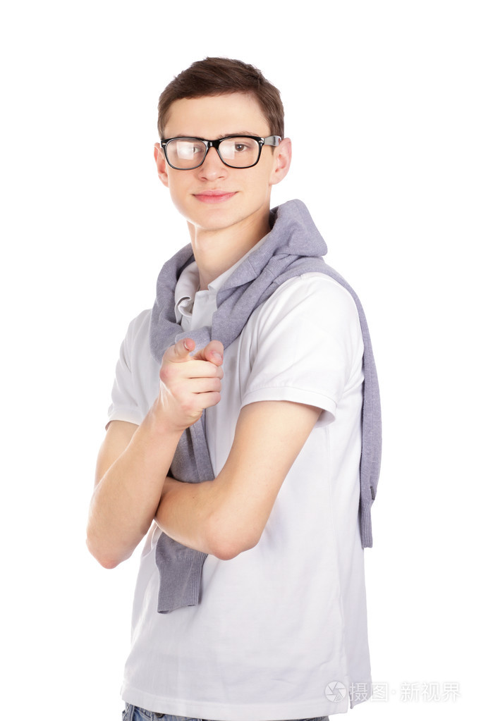 一名男子指着你的特写镜头