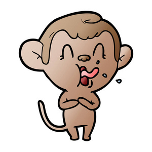 笑卡通猴显示白舌头的矢量插画
