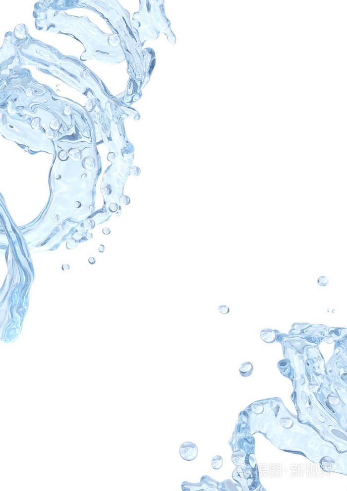 水飞溅与水滴隔绝液体模板设计元素3d插图