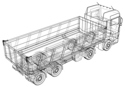 倾卸卡车素描.在白色背景下被隔离.描摹3d的插图.eps10插画