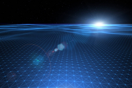 未来的计算机波浪网络网插图背景与光耀斑