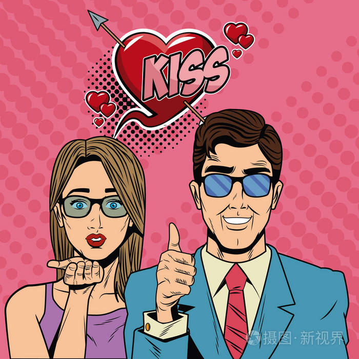 时尚情侣讲气泡流行艺术卡通