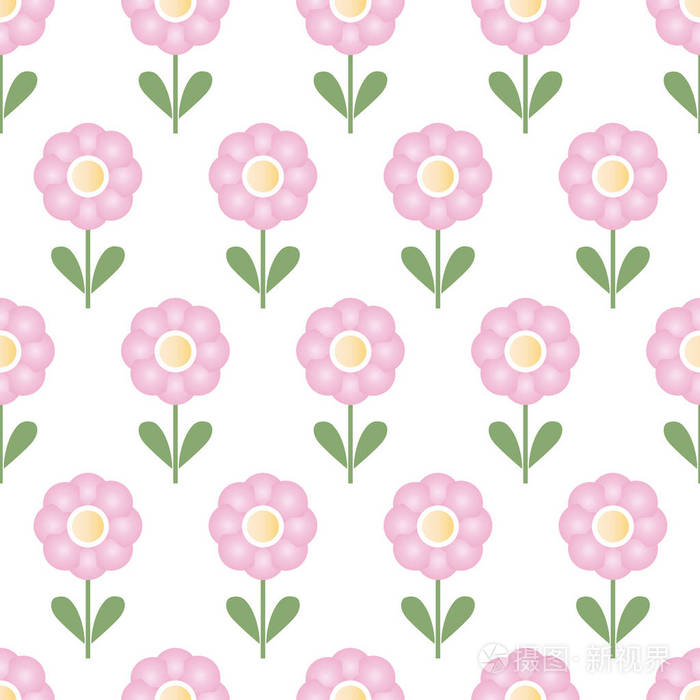 带重复粉红色花朵的无缝图案-隔离矢量插画-正版商用图片084ex6-摄图