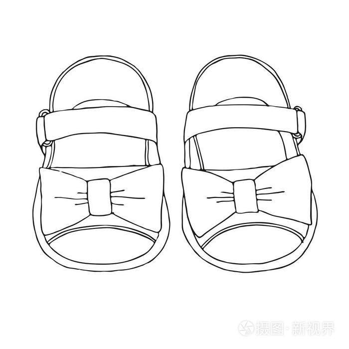 女孩的儿童凉鞋素描.向量例证插画-正版商用图片084ogp-摄图新视界