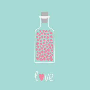 爱与心里面的瓶子。粉红色和蓝色。爱卡