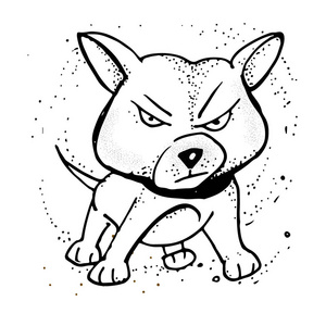矢量例证与愤怒的小狗。表情符号动画片。海报,t恤组合,手工印刷