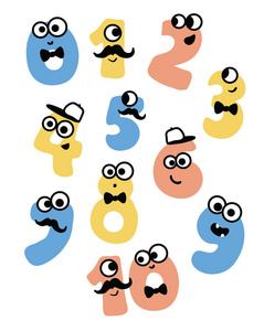 彩色可爱的涂鸦怪物矢量数字设置.矢量可爱的数字从1到10.