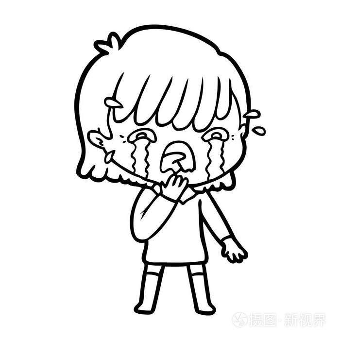 卡通女孩哭泣的矢量插图插画-正版商用图片085882-摄图新视界