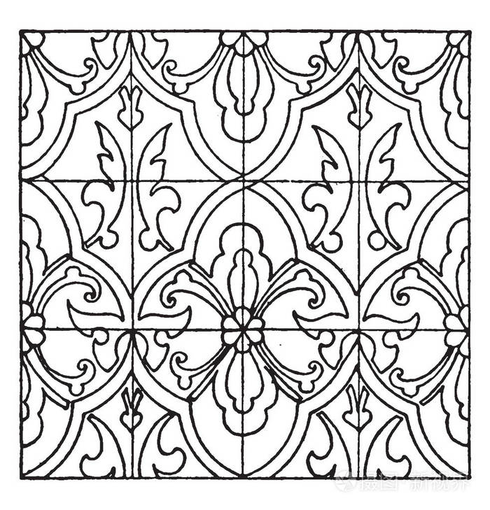 文艺复兴时期的搪瓷图案填充彩色玻璃糊复古线条画或雕刻插图