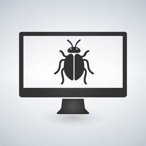 计算机被恶意软件感染, 屏幕上的 bug illustrati