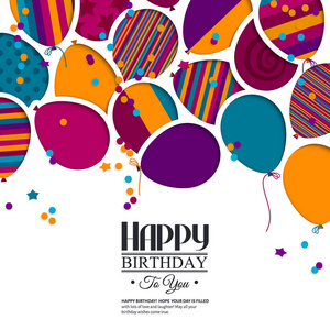 矢量彩色生日贺卡纸气球和祝愿
