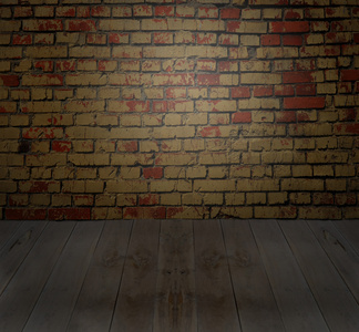 暗褐色砖砌块墙体与地板图片