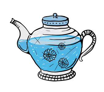 茶壶素描，矢量图