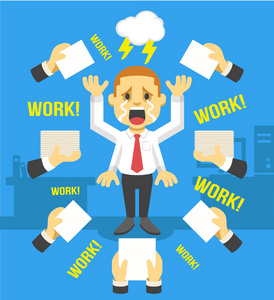 大量的工作来.一心多用的人.矢量平面插画照片