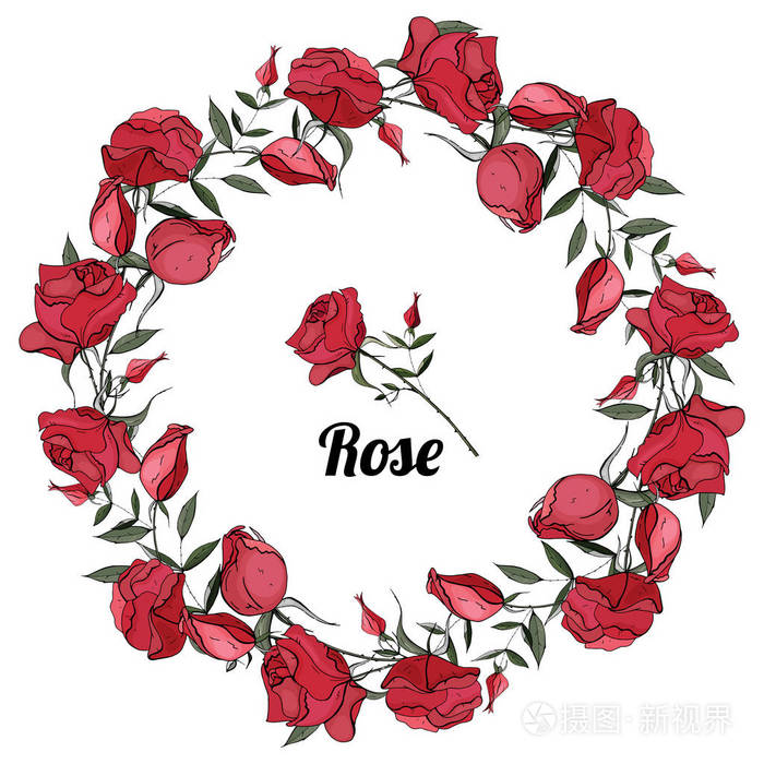 玫瑰的圆形花环.贺卡背景